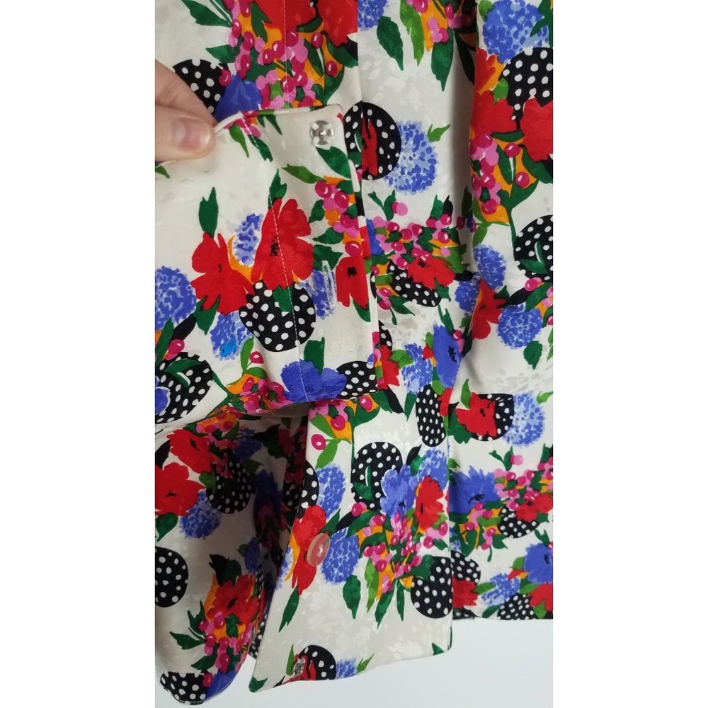 Vtg. Raul Blanco Sz. 4 100% Silk 2 Piece Floral/Polka Dot Set Exaggerated Sleeve - Picture 6 of 12